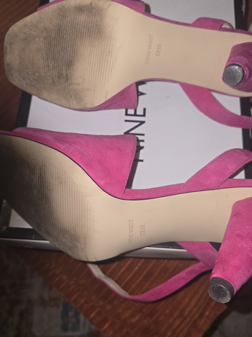 Nine West Fuchsia Suede Block Heel Sandals - Picture 2 of 7